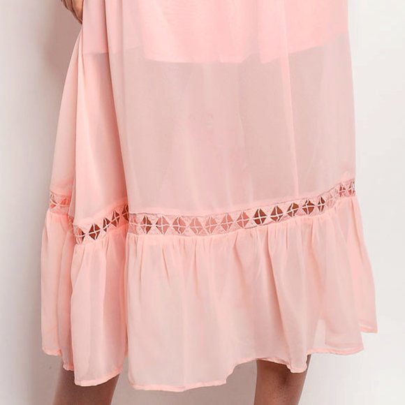 Bright Pink Chiffon Ruffle Halter Midi Maxi Dress - Picture 7 of 8